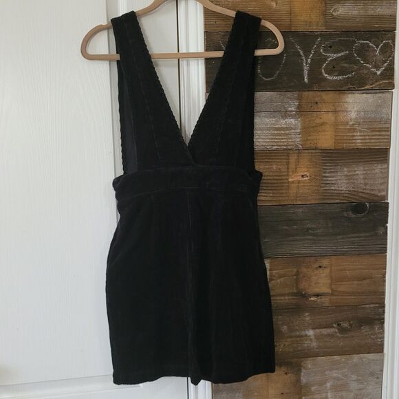 Forever 21 Corduroy Overall Dress Womens M Black Silver Accented Buttons - Picture 3 of 10